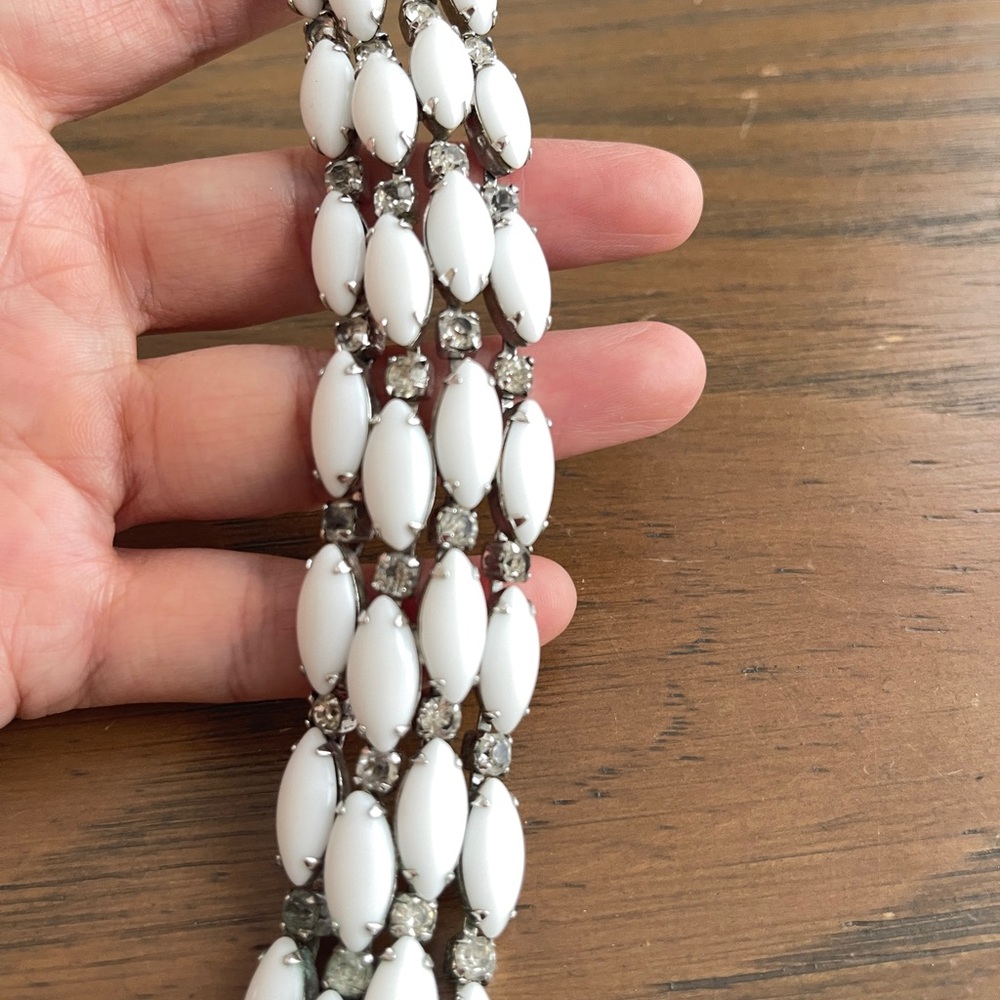 Kramer Bracelet Milk Glass Crystal Mid Century Jewelry Vintage